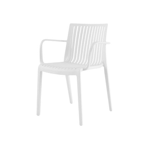 Homeroots Set Of Four 22" White Heavy Duty Plastic Stacking Arm Chairs For Stylish Outdoor Relaxation  Polypropylene 565275