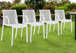 Homeroots Set Of Four 22" White Heavy Duty Plastic Stacking Arm Chairs For Stylish Outdoor Relaxation  Polypropylene 565275