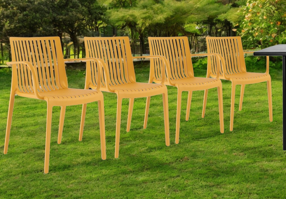 Homeroots Set Of Four 22" Yellow Heavy Duty Stacking Arm Chairs For Ultimate Outdoor Comfort & Style  Polypropylene 565276