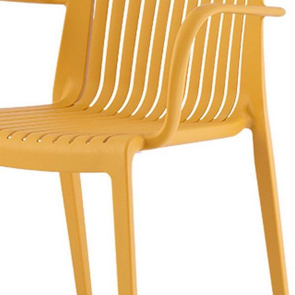 Homeroots Set Of Four 22" Yellow Heavy Duty Stacking Arm Chairs For Ultimate Outdoor Comfort & Style  Polypropylene 565276