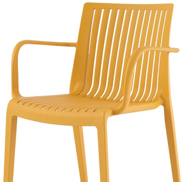 Homeroots Set Of Four 22" Yellow Heavy Duty Stacking Arm Chairs For Ultimate Outdoor Comfort & Style  Polypropylene 565276