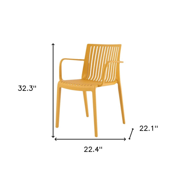 HomeRoots Set of Two Sturdy Yellow Plastic Outdoor Arm Chairs - Weather-Resistant, Stackable, and Stylish! 565276