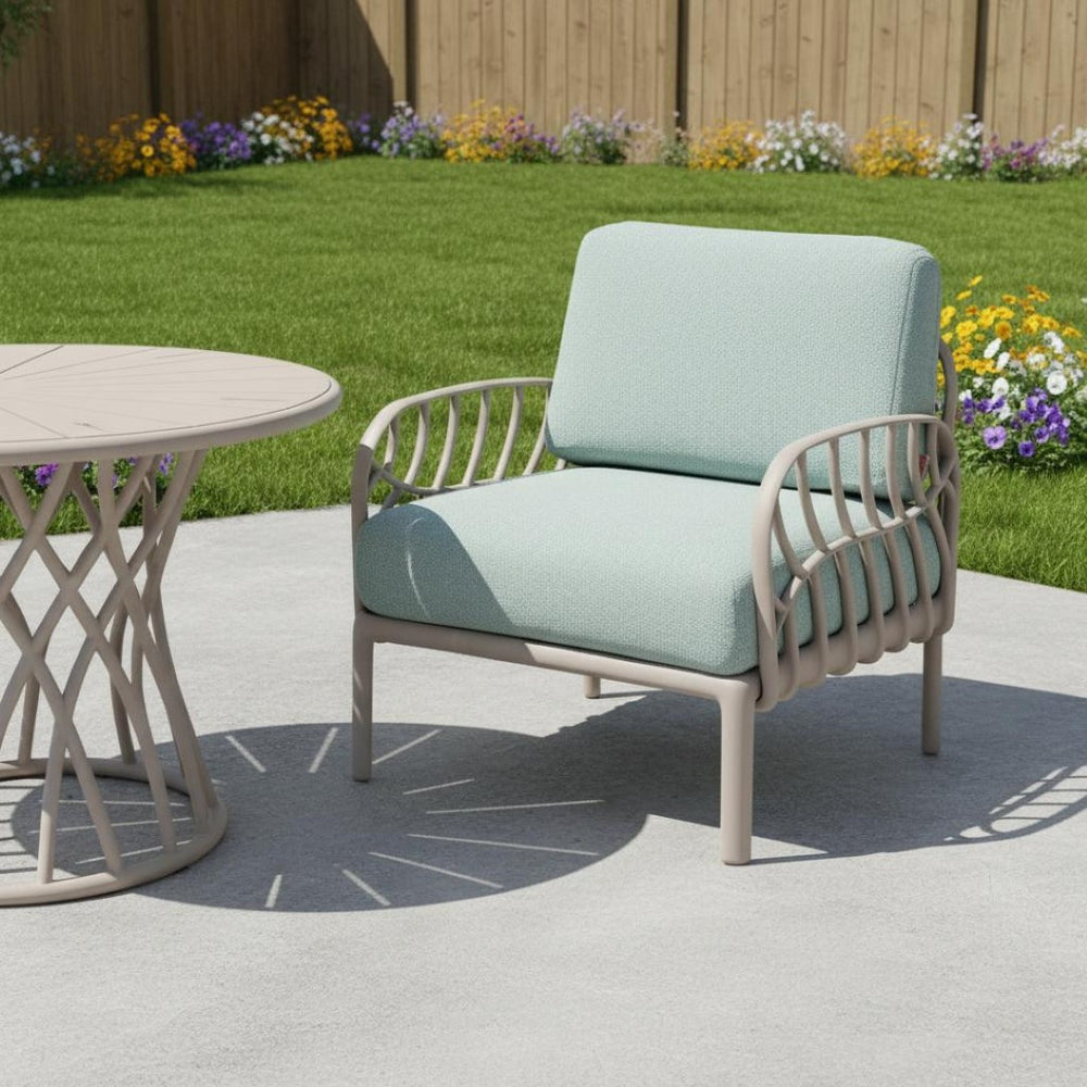 HomeRoots 31" Gray Heavy Duty Armchair with Seafoam Green Cushion – Weather-Resistant, Stylish Outdoor Seating 565277
