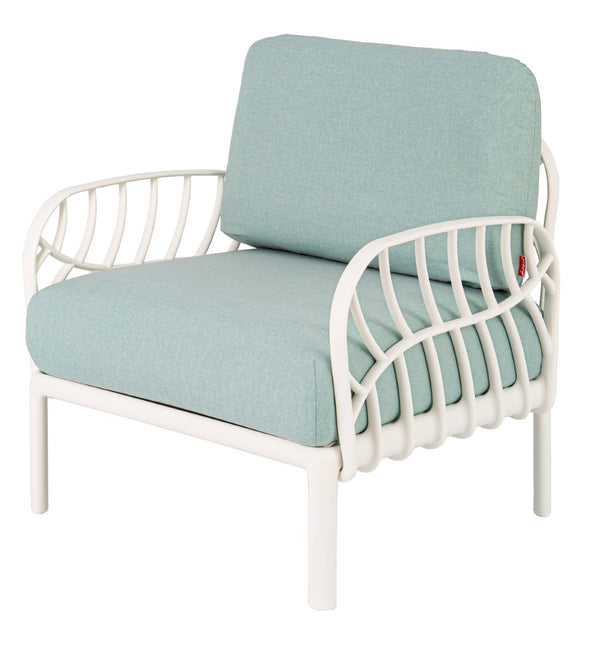 HomeRoots 31" Stylish White Outdoor Armchair with Quick-Dry Seafoam Cushion – Durable, Weather-Resistant Design 565279
