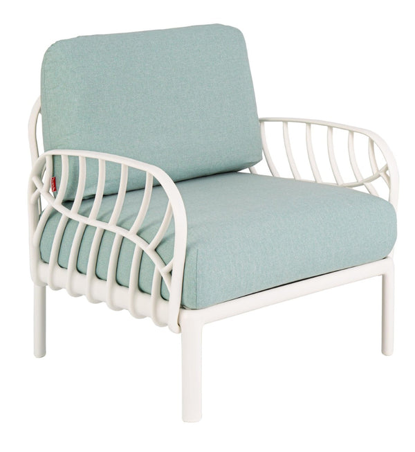 HomeRoots 31" Stylish White Outdoor Armchair with Quick-Dry Seafoam Cushion – Durable, Weather-Resistant Design 565279