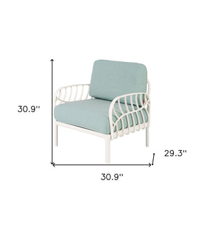 HomeRoots 31" Stylish White Outdoor Armchair with Quick-Dry Seafoam Cushion – Durable, Weather-Resistant Design 565279