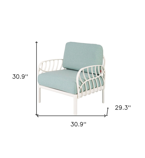 HomeRoots 31" Stylish White Outdoor Armchair with Quick-Dry Seafoam Cushion – Durable, Weather-Resistant Design 565279