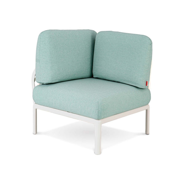 HomeRoots 31" Modular Outdoor Corner Chair – Heavy Duty White Plastic with Seafoam Green Cushion for Comfort 565280