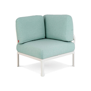 HomeRoots 31" Modular Outdoor Corner Chair – Heavy Duty White Plastic with Seafoam Green Cushion for Comfort 565280