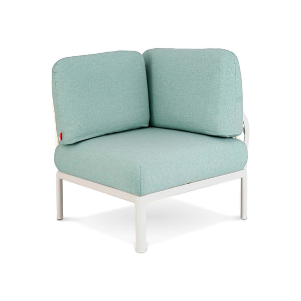 HomeRoots 31" Modular Outdoor Corner Chair – Heavy Duty White Plastic with Seafoam Green Cushion for Comfort 565280