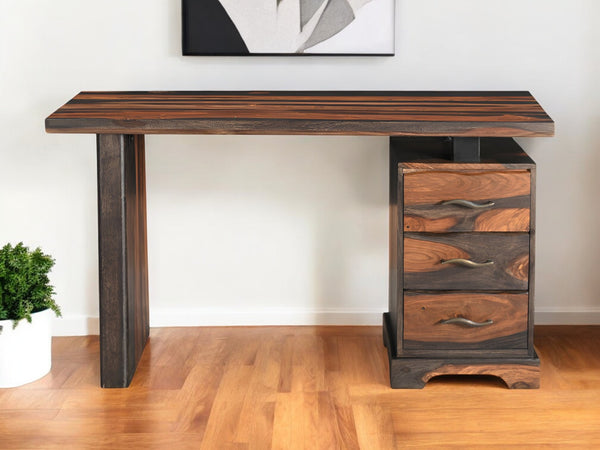 Homeroots 54" Brown Live Edge Solid Wood Writing Desk - Stylish Storage Solution For Home Office & Living Room   565282