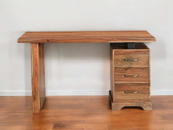 Homeroots 54" Brown Live Edge Solid Wood Writing Desk - Stylish Storage Solution For Home Office & Living Room   565283