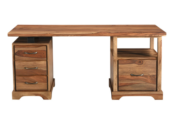 HomeRoots 68" Brown Live Edge Solid Wood Writing Desk - Elegant Mid-Century Design with Ample Storage Space 565284