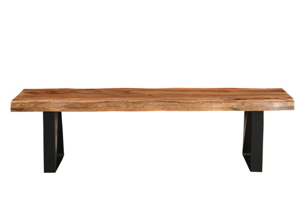 HomeRoots 68" Rustic Live Edge Dining Bench with Solid Wood Top and Black Metal Legs for Stylish Seating 565286