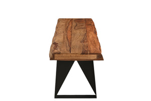 HomeRoots 68" Rustic Live Edge Dining Bench with Solid Wood Top and Black Metal Legs for Stylish Seating 565286