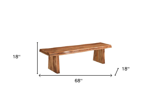 HomeRoots 68" Brown Solid Wood Live Edge Dining Bench - Rustic Elegance, Versatile Seating for Any Space 565287