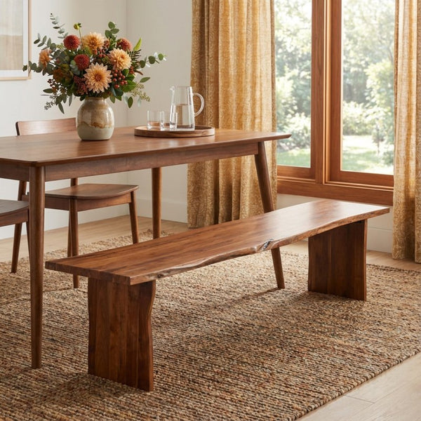 HomeRoots 60" Rustic Solid Wood Live Edge Dining Bench - Durable, Versatile Seating for Modern Homes & Decor 565289