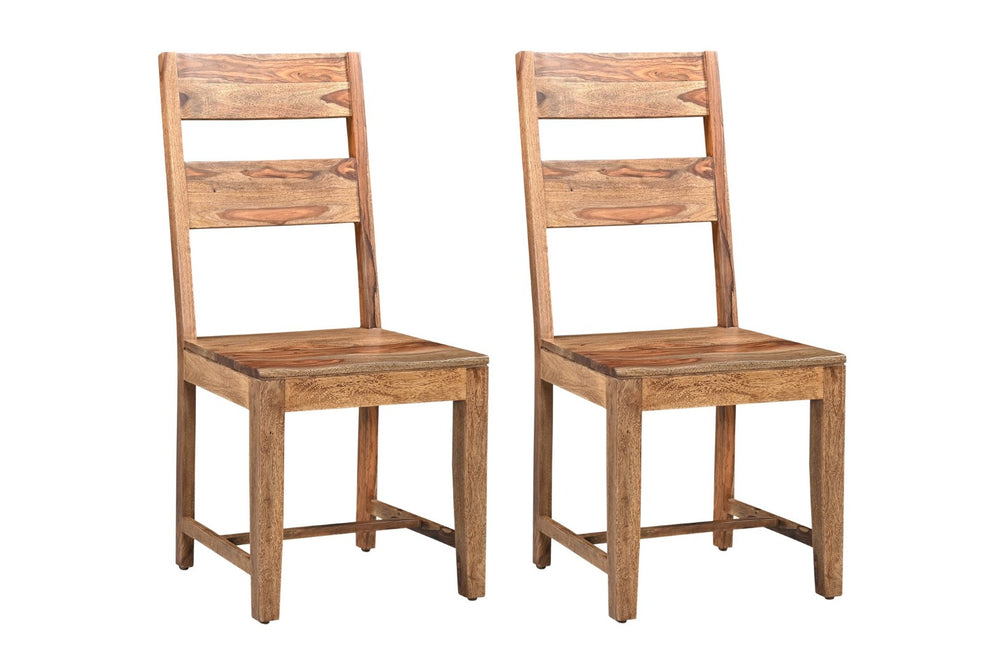 HomeRoots Set of Two Solid Wood Ladder Back Dining Chairs - Mid-Century Style with Unique Grain Finish 565290