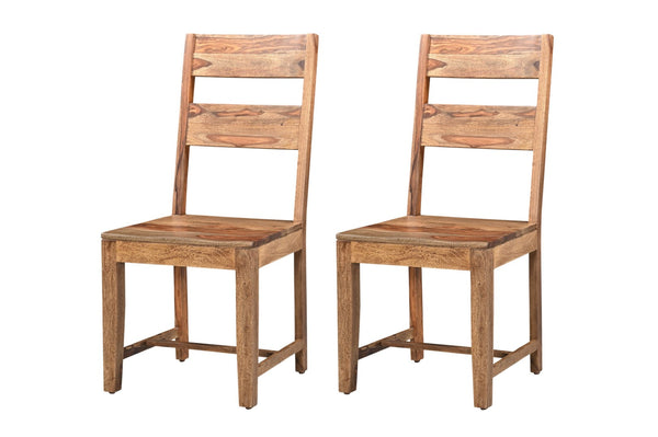 HomeRoots Set of Two Solid Wood Ladder Back Dining Chairs - Mid-Century Style with Unique Grain Finish 565290