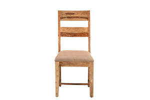HomeRoots Set of Two Mid-Century Brown Fabric & Wood Ladder Back Dining Chairs for Timeless Comfort 565291