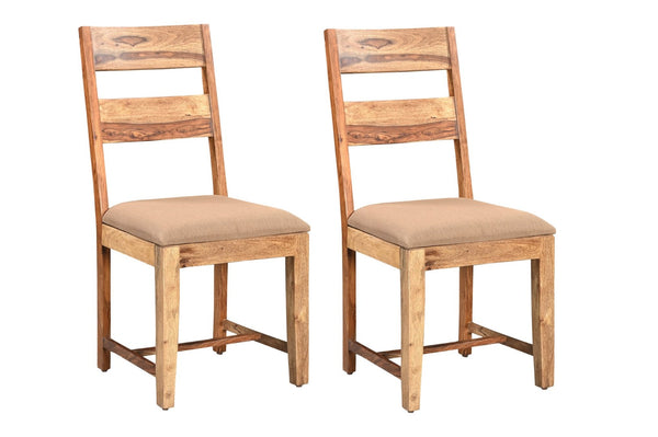 HomeRoots Set of Two Mid-Century Brown Fabric & Wood Ladder Back Dining Chairs for Timeless Comfort 565291