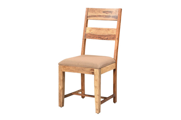 HomeRoots Set of Two Mid-Century Brown Fabric & Wood Ladder Back Dining Chairs for Timeless Comfort 565291