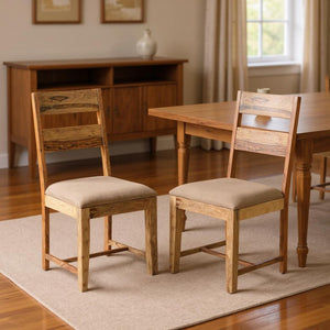 HomeRoots Set of Two Mid-Century Brown Fabric & Wood Ladder Back Dining Chairs for Timeless Comfort 565291