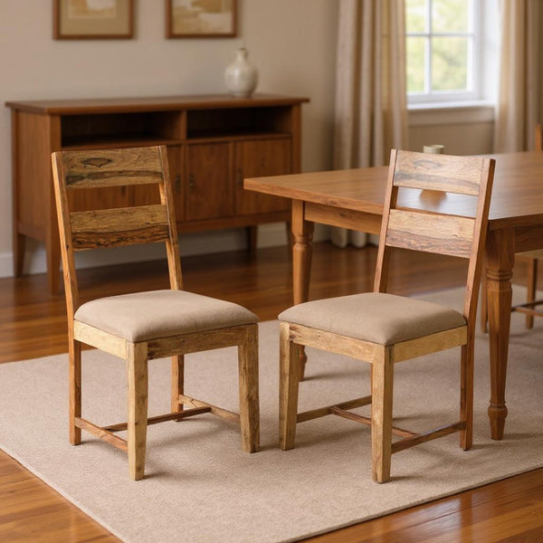 HomeRoots Set of Two Mid-Century Brown Fabric & Wood Ladder Back Dining Chairs for Timeless Comfort 565291