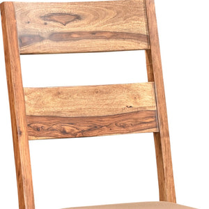 HomeRoots Set of Two Mid-Century Brown Fabric & Wood Ladder Back Dining Chairs for Timeless Comfort 565291