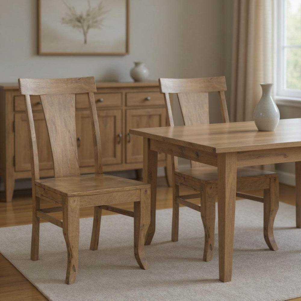 HomeRoots Set of Two Elegant Brown Mango Wood Slat-Back Dining Chairs – Rustic Charm & Versatile Style 565292