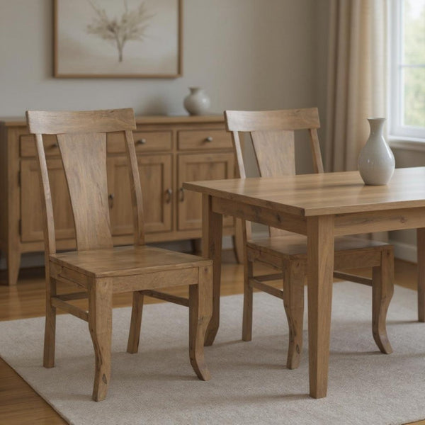 HomeRoots Set of Two Elegant Brown Mango Wood Slat-Back Dining Chairs – Rustic Charm & Versatile Style 565292