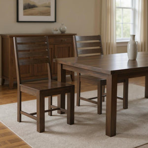 HomeRoots Set of Two Solid Wood Ladder Back Dining Chairs - Stylish Comfort in Warm Brown Acacia Finish 565295