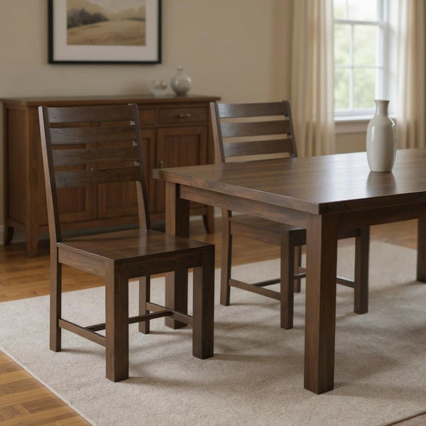 HomeRoots Set of Two Solid Wood Ladder Back Dining Chairs - Stylish Comfort in Warm Brown Acacia Finish 565295