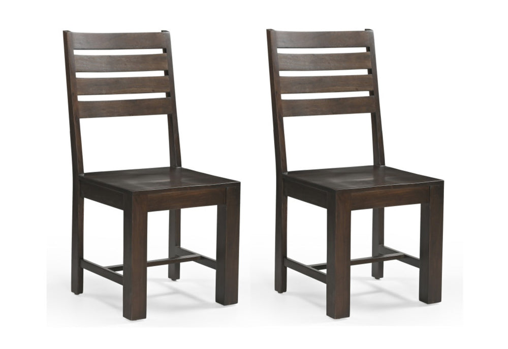 HomeRoots Set of Two Solid Wood Ladder Back Dining Chairs - Stylish Comfort in Warm Brown Acacia Finish 565295
