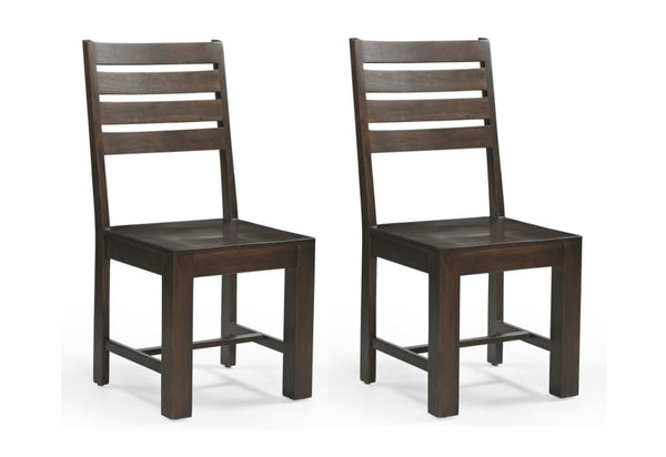 HomeRoots Set of Two Solid Wood Ladder Back Dining Chairs - Stylish Comfort in Warm Brown Acacia Finish 565295