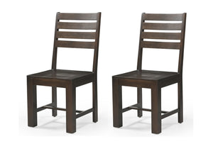 HomeRoots Set of Two Solid Wood Ladder Back Dining Chairs - Stylish Comfort in Warm Brown Acacia Finish 565295
