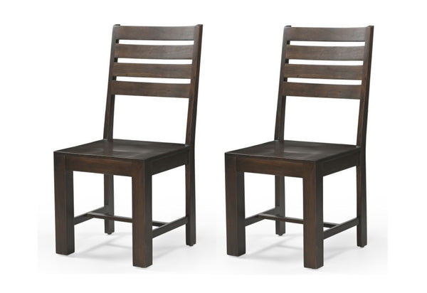 HomeRoots Set of Two Solid Wood Ladder Back Dining Chairs - Stylish Comfort in Warm Brown Acacia Finish 565295