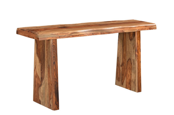 HomeRoots 60" Brown Solid Wood Double Pedestal Console Table - Handcrafted Live Edge Design for Any Space 565299