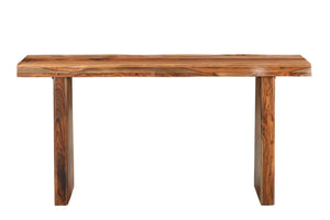 HomeRoots 60" Brown Solid Wood Double Pedestal Console Table - Handcrafted Live Edge Design for Any Space 565299