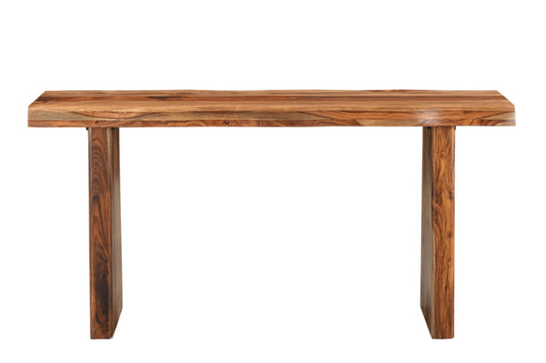 HomeRoots 60" Brown Solid Wood Double Pedestal Console Table - Handcrafted Live Edge Design for Any Space 565299