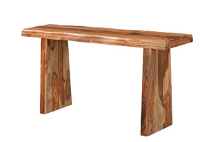 HomeRoots 60" Brown Solid Wood Double Pedestal Console Table - Handcrafted Live Edge Design for Any Space 565299