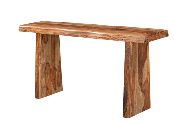 HomeRoots 60" Brown Solid Wood Double Pedestal Console Table - Handcrafted Live Edge Design for Any Space 565299