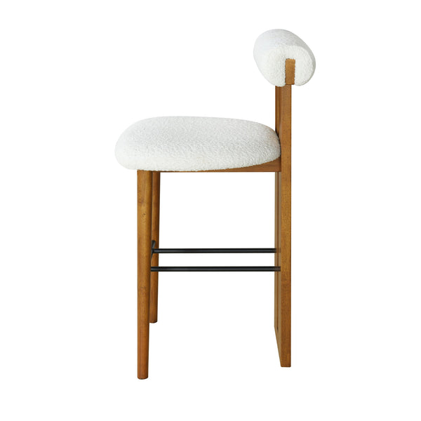English Elm Christopher Knight Home® - Renee Mid-Height Upholstered Barstool with Cloud-Top Backrest and Stain-Resistant Fabric, Set of 2 Walnut,White N775P277442W