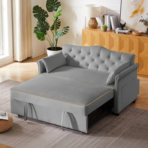 English Elm Grey Velvet Sleeper Sofa Bed with Foam Seat, Solid Wood Frame, Black Legs — Compact 51.6" L Convertible Comfort W588P246469