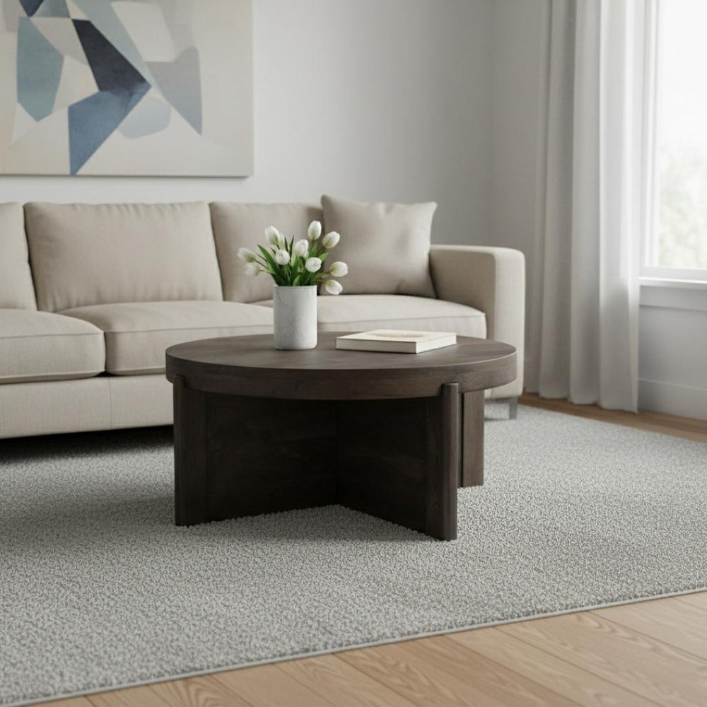 HomeRoots 36" Round Solid Wood Coffee Table with Cross Legs – Rustic Charm for Modern Living Spaces & More! 565305