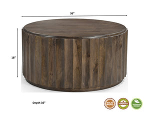 Homeroots 36" Brown Solid Wood Round Coffee Table   565307