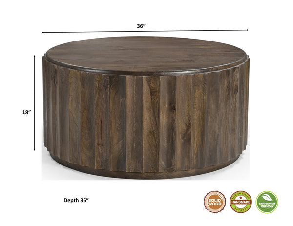 Homeroots 36" Brown Solid Wood Round Coffee Table   565307