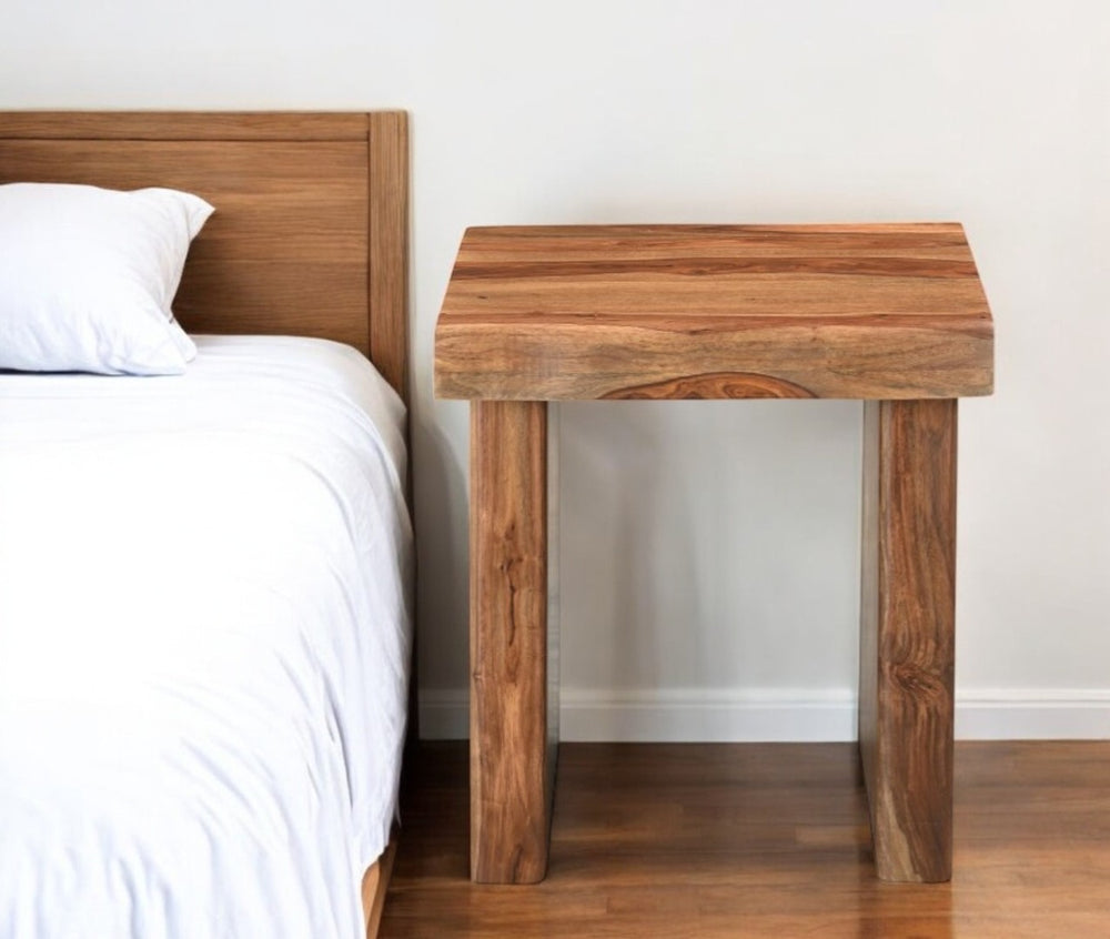 HomeRoots 23" Brown Solid Wood End Table with Live Edge - Handcrafted Mid-Century Accent for Any Room 565308