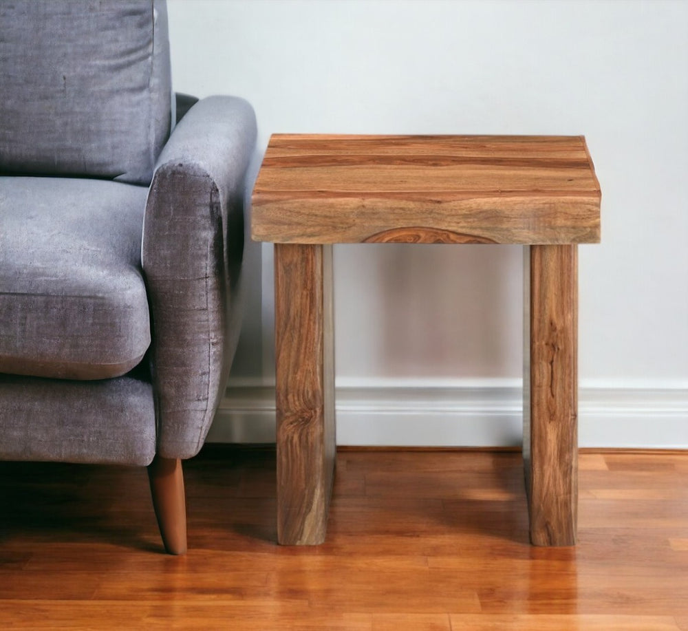 HomeRoots 23" Brown Solid Wood End Table with Live Edge - Handcrafted Mid-Century Accent for Any Room 565308