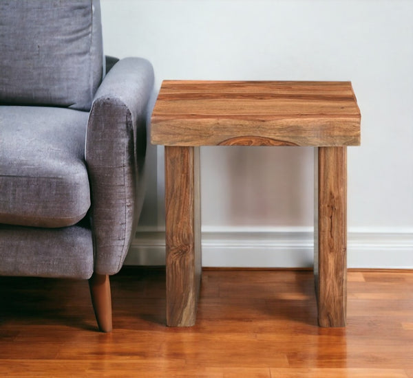 HomeRoots 23" Brown Solid Wood End Table with Live Edge - Handcrafted Mid-Century Accent for Any Room 565308